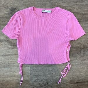 Zara Pink Cropped Knit Tee